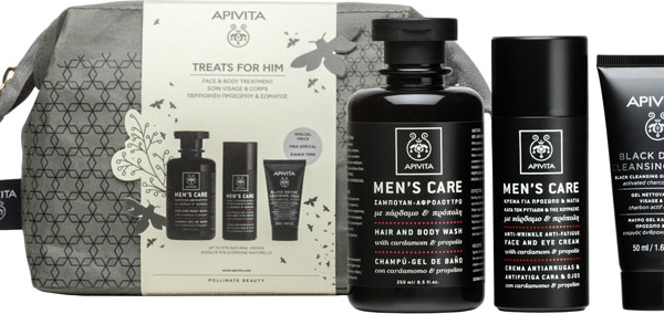 Apivita Men's Care Gel-Champú 250 ml + Crema Antiarrugas 50 ml + Limpiador Black Detox 50 ml