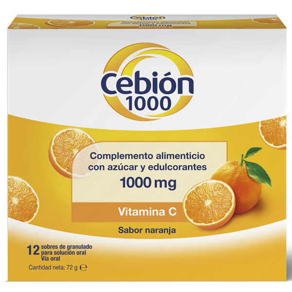 Cebión Vitamina C 1000 mg Defensas Sabor Naranja 12 Sobres