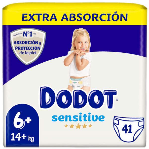 Dodot Pañales Sensitive Extra-Jumbo Pack T6+ (+14 Kg) 41 uds
