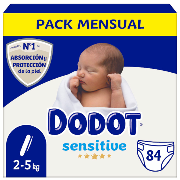 Dodot Pañales Sensitive Jumbo Pack T1 (2-5 Kg) 84 uds