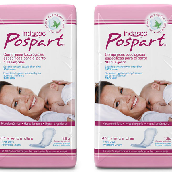 Indasec Compresas 100% de Algodón Postparto Primeros Días 2x12 uds