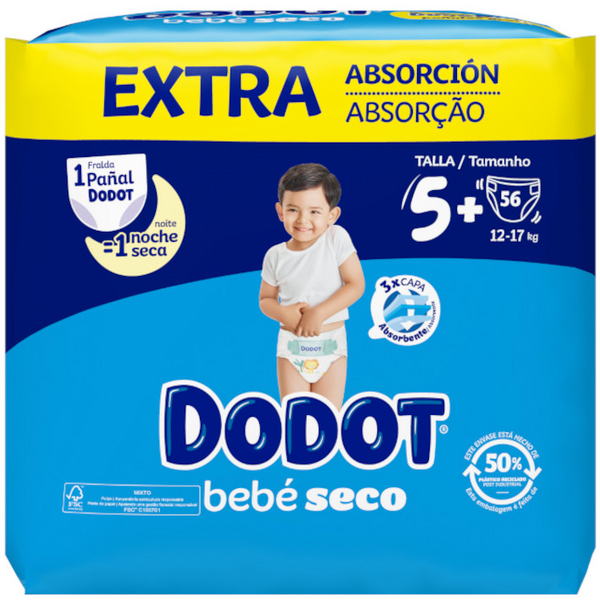 Dodot Pañales Bebé Seco T5+ (12-17 Kg) 56 uds